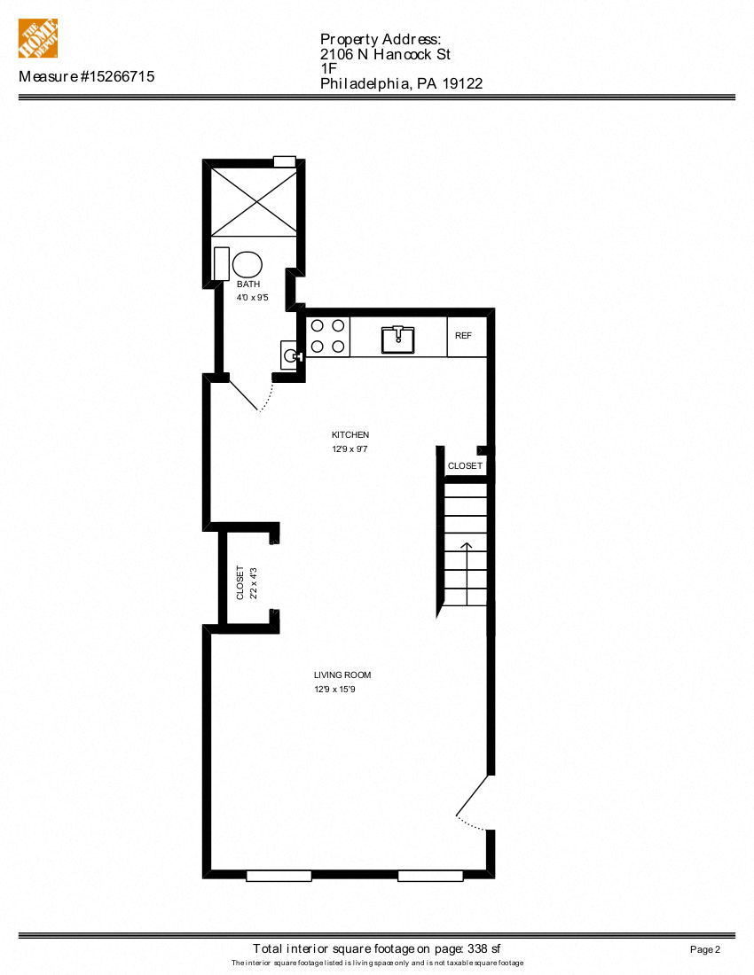 Floor plan for studio, 1 bath